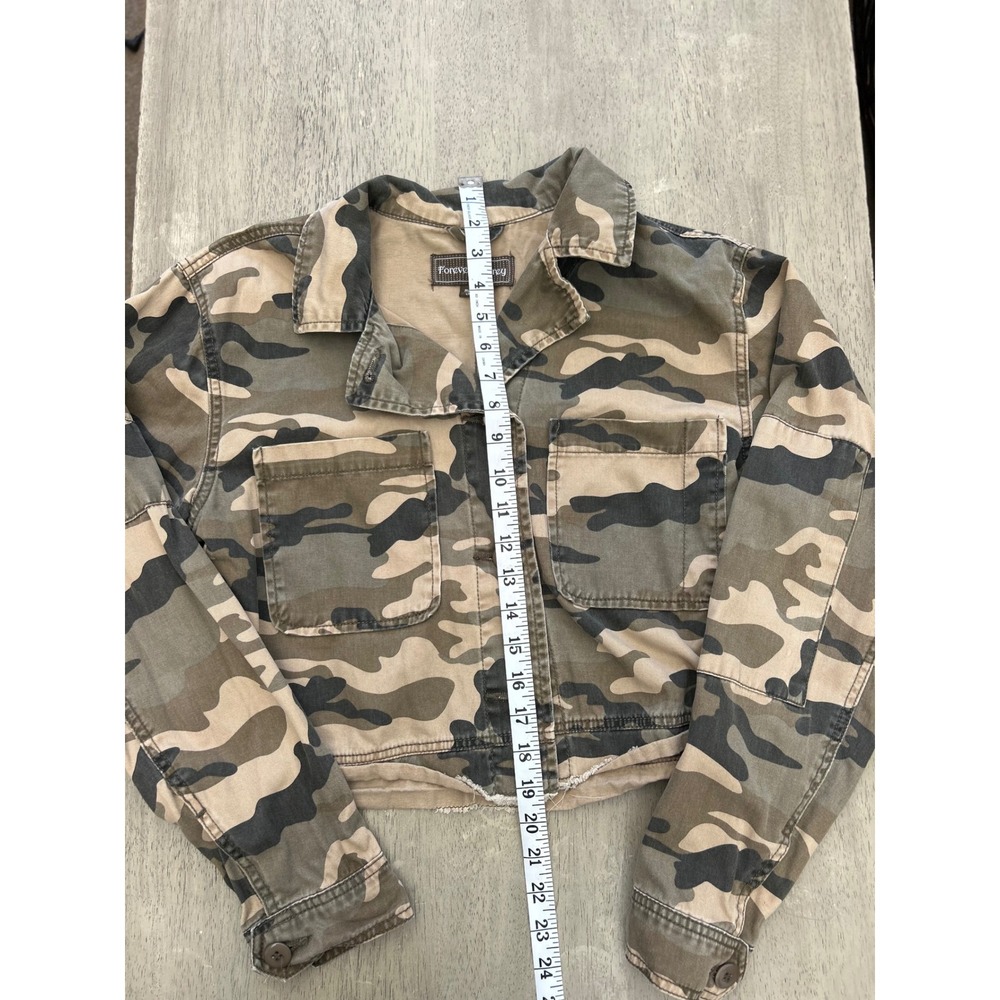Forever Audrey Camo Cropped Jacket Utility Streetwear Y2K Cotton Green Tan M - Picture 2 of 7